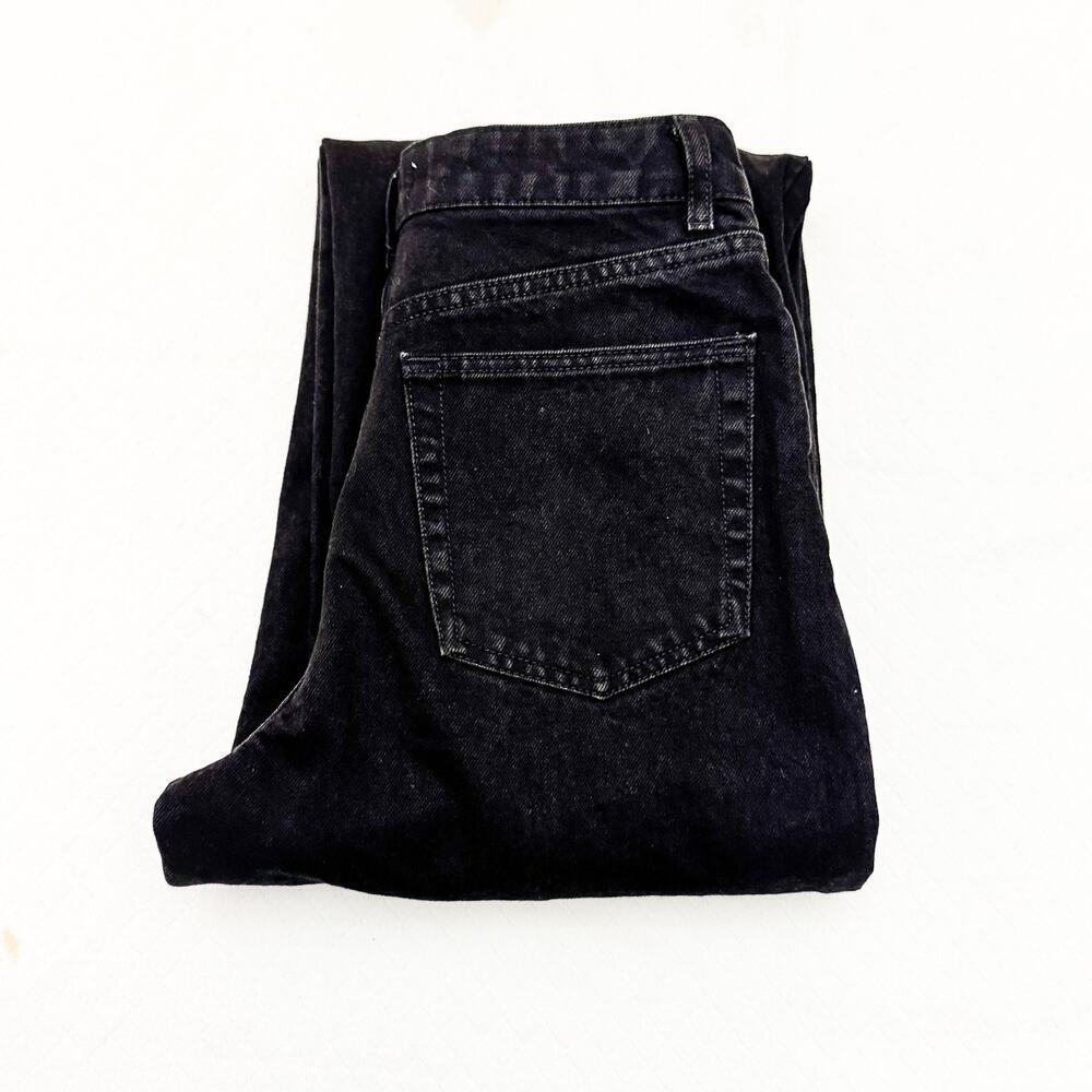 Zara High Waisted Zipper Detail Black Denim Jeans Silver Zipper Size 6 MINT